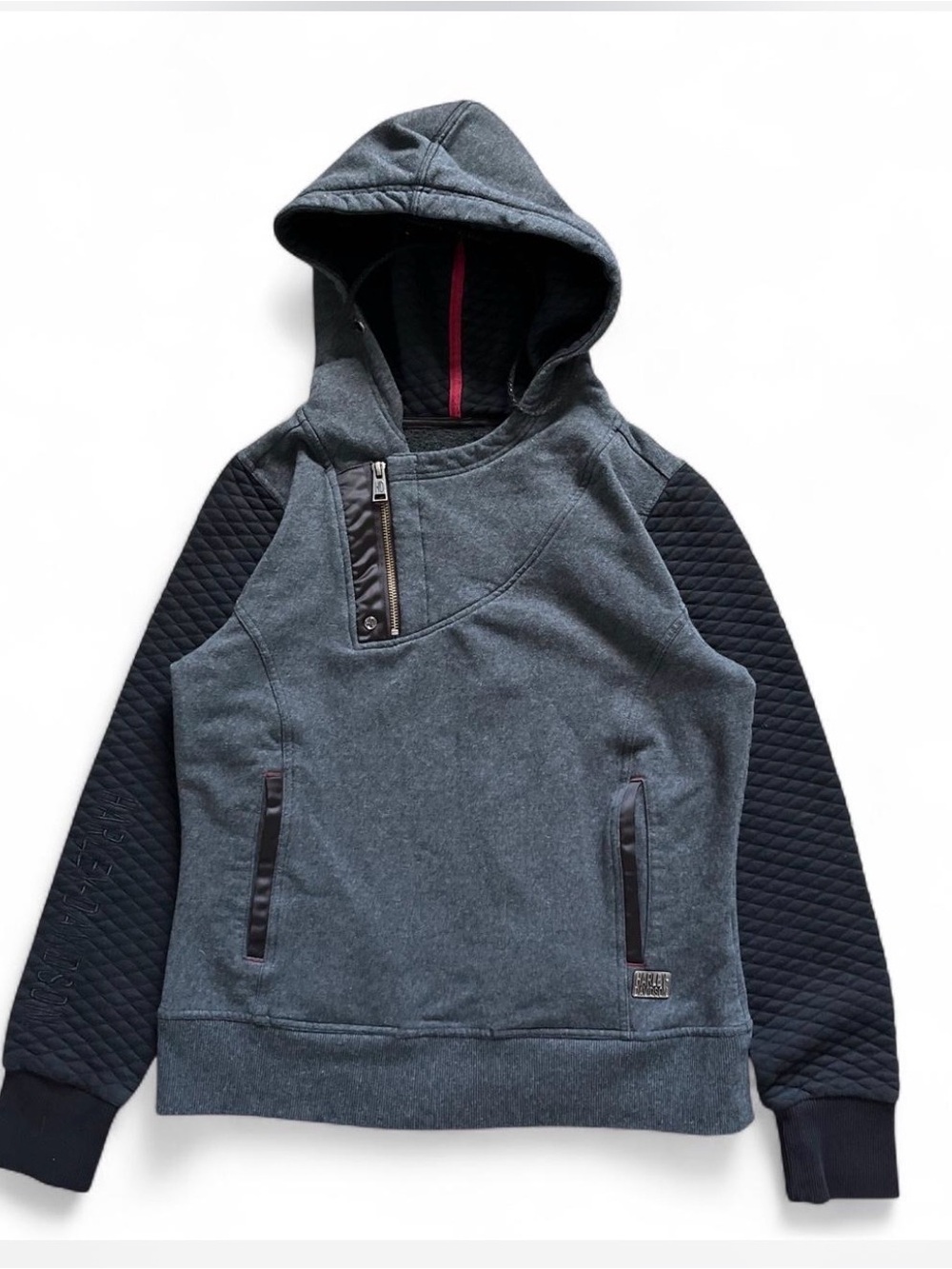 Harley-Davidson Gray and Black Quilted-Sleeve Zip Hoodie